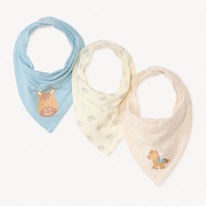 Set de 3 baberos bandana con diseños de caballos para niño. 