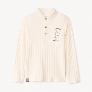 Polo de manga larga con bordado de cactus para niño 