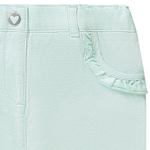 Short liso de tela fantasía con detalles de volantes para bebé niña 