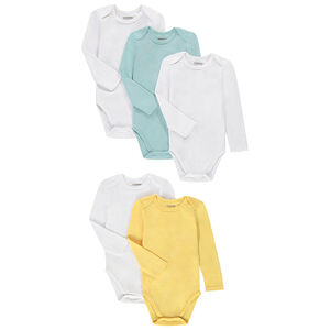 Lot de 5 bodies manches longues en coton uni pour bébé garçon Main Lot de 5 bodies manches longues en coton uni pour bébé garçon