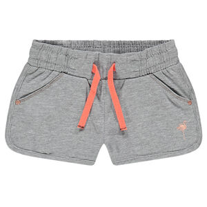 Pantalón corto de punto con flamenco rosa estampado 