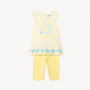 Conjunto de 2 piezas, blusa + legging corto con estampado de conchas para niña bebé. 