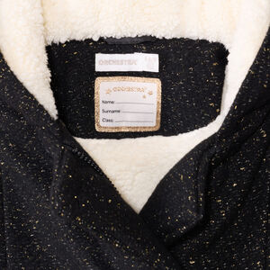 Abrigo de paño de lana negro con lúrex y forro de sherpa para niña 