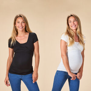 Pack de 2 camisetas de manga corta para embarazo y lactancia cruzadas 