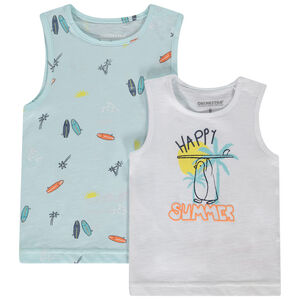 Lote de 2 camisetas sin mangas fantasía en jersey slub para bebé niño 