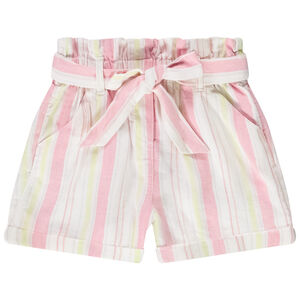 Short fluide en toile à rayures avec ceinture pour fille 