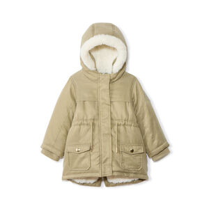 Parka de twill y sherpa con capucha de pelo sintético para bebé niña 