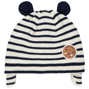 Bonnet en tricot à rayures avec doublure en sherpa pour bébé garçon Main Bonnet en tricot à rayures avec doublure en sherpa pour bébé garçon
