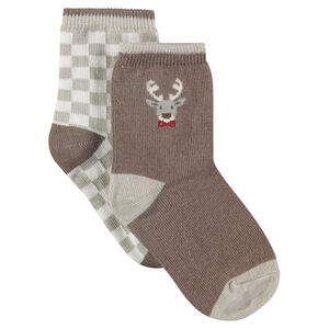 Juego de 2 pares de calcetines variados damero/alce 