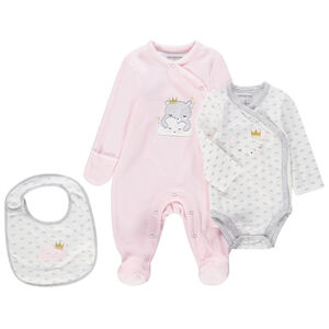 Juego para recién nacido con pijama de terciopelo, body de manga larga y babero Main Juego para recién nacido con pijama de terciopelo, body de manga larga y babero