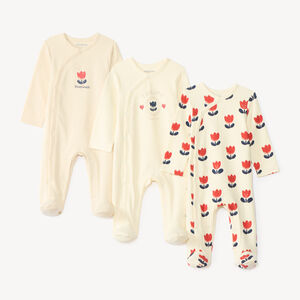 Lote de 3 pijamas para bebé niña con motivo de tulipanes (Acabados diferentes según la edad) 