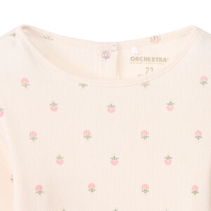 Camiseta de manga larga en punto acanalado con estampado de flores para bebé niña 