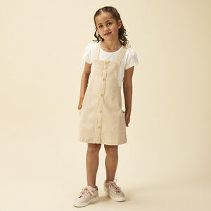 Vestido peto vaquero con botones decorativos para niña 