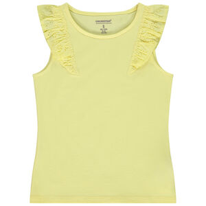 Camiseta sin mangas con volantes en bordado inglés para niña 