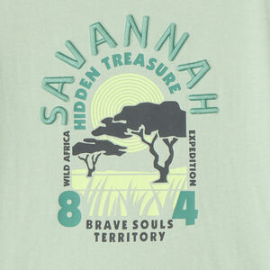 Camiseta de manga corta lisa con estampado y bordado de fantasía veraniega para niño. 