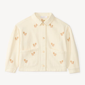 Chaqueta de mezclilla para niña con bordados de flores 