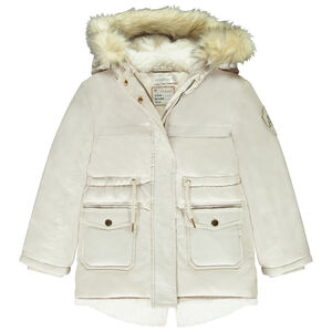 Parka impermeable con capucha y efecto pelo sintético para niña 