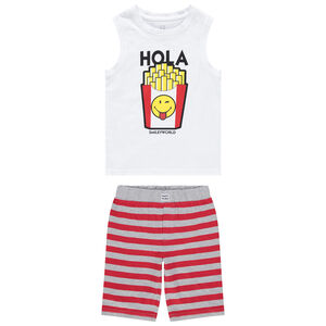 Pijama camiseta sin mangas print SmileyWorld y bermudas a rayas Main Pijama camiseta sin mangas print SmileyWorld y bermudas a rayas