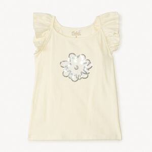 Camiseta sin mangas con detalles fantasía y flores de lentejuelas para niña 