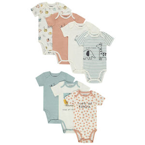 Pack de 7 bodies de manga corta con estampados safari para bebé niño 