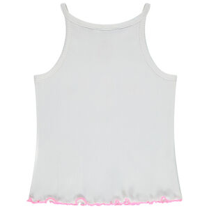 Camiseta sin mangas acanalada con bordado multicolor y estampado niña 
