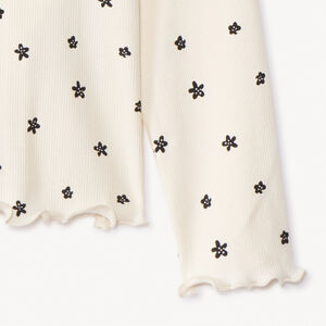 Camiseta de manga larga de punto canalé con estampado de flores para niña 