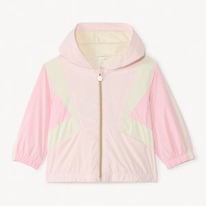 Cortaviento con capucha efecto color block para niña. 
