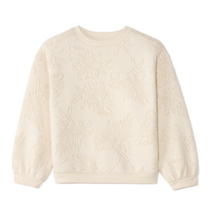 Sweat fille en molleton à motif fleurs et feuilles en relief 