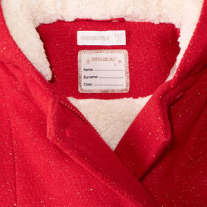 Abrigo de paño de lana rojo con lúrex y forro de sherpa para niña 