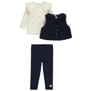 Conjunto 3 piezas con chaleco sin mangas de sherpa para bebé niña 