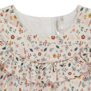 Conjunto blusa estampada + pantalón liso beige para bebé niña 