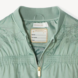 Chaqueta bomber para niña de tela con bordado floral. 