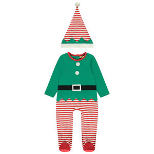 Pelele fantasía duende de Navidad con gorro para bebé 
