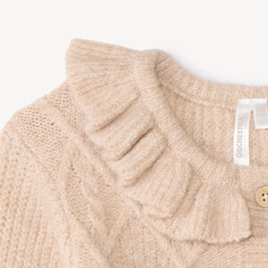 Chaqueta de punto trenzado con volante para bebé niña 