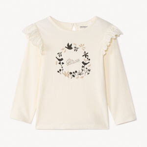 Camiseta de manga larga con volantes y estampado para bebé niña 