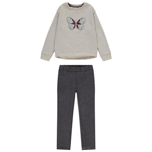 Conjunto de chándal con estampado de mariposa y lentejuelas para niña  Main Conjunto de chándal con estampado de mariposa y lentejuelas para niña