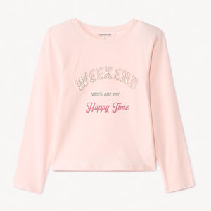 T-shirt manches longues à texte en relief pour fille  Main T-shirt manches longues à texte en relief pour fille