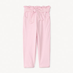 Pantalón paperbag liso con lazo para niña 