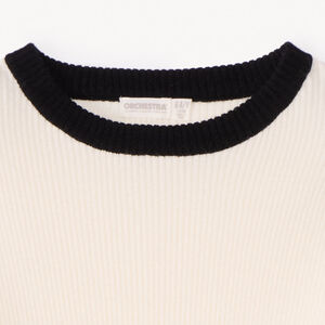 Pull manches longues en tricot côte à bords contrastants pour fille   Main Pull manches longues en tricot côte à bords contrastants pour fille