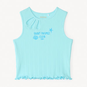 Camiseta de punto acanalado con bordado "Saint Tropez" para niña 