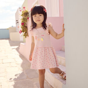 Vestido de bebé niña con mangas cortas y volantes, efecto 2 en 1 