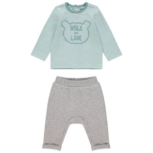 Conjunto camiseta de manga larga estampada y pantalón de punto fantasía 