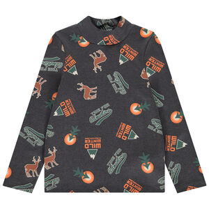 Camiseta de cuello chimenea estampada de fantasía para niño 