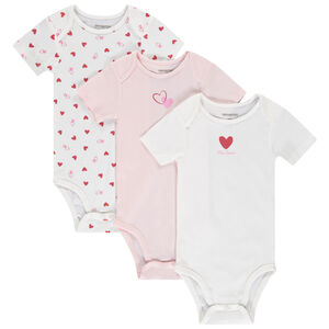 Lote de 3 Bodies de manga corta con fantasía de corazones para bebé niña 