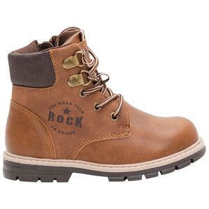 Botines efecto cuero color cognac con cordones y cremallera. 