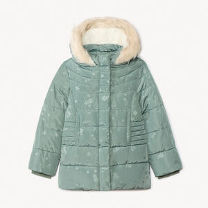 Doudoune longue en toile imprimé et capuche pour bébé fille  Main Doudoune longue en toile imprimé et capuche pour bébé fille