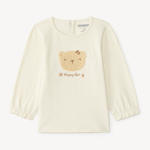 Camiseta de manga larga para niña bebé con parche de oso 