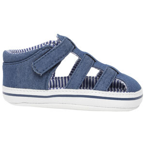 Sandalias velcro azul mezclilla con forro de rayas 