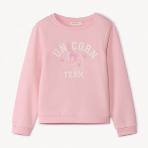 Sudadera de felpa lisa con estampado brillante para niña  Main Sudadera de felpa lisa con estampado brillante para niña