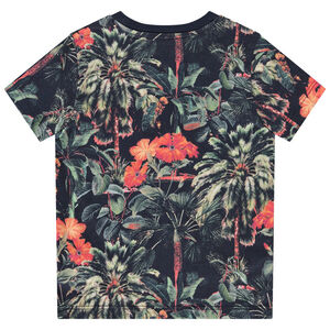 Camiseta de manga corta con estampado de selva tropical para niño. 